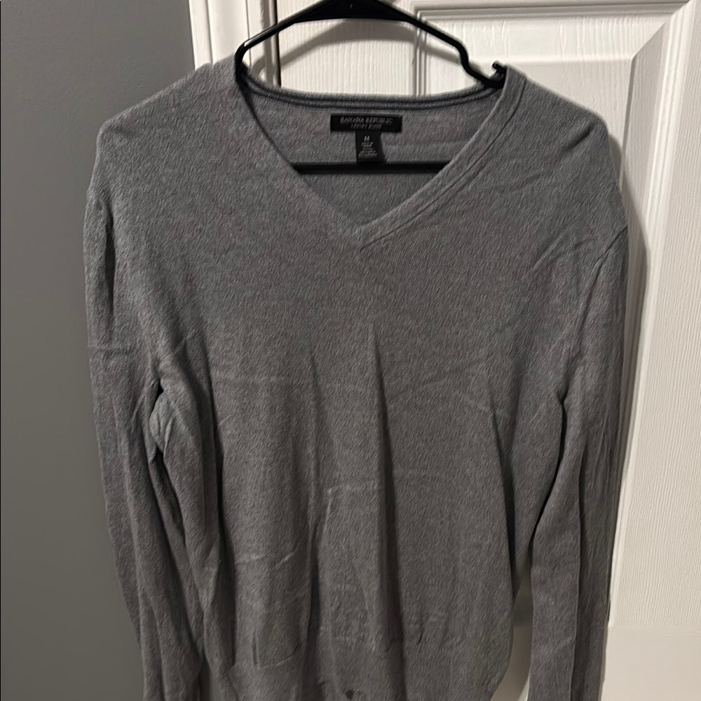 Men's Gray V-Neck Sweater